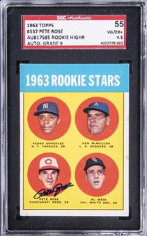 1963 Topps #537 Pete Rose Signed Rookie Card - SGC VG/EX+ 4.5/SGC 9